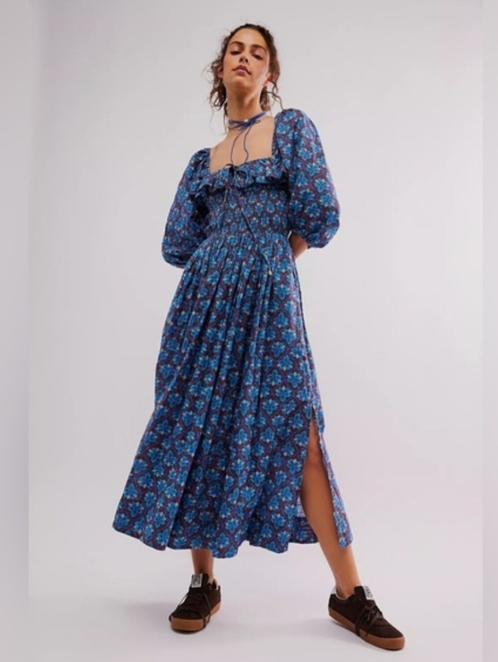 Free People Oasis Printed Midi Dress French Chocolate Combo Medium